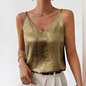 👌Gold spaghetti strap V-neck camisole size 3XL made of high quality satin